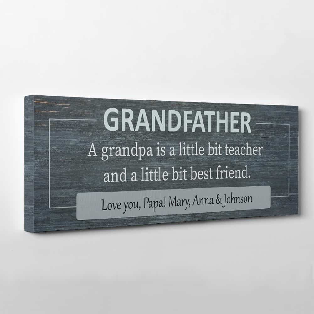 A Grandpa is a Little Bit Teacher and a Little Bit Best Friend Custom Name Canvas Print