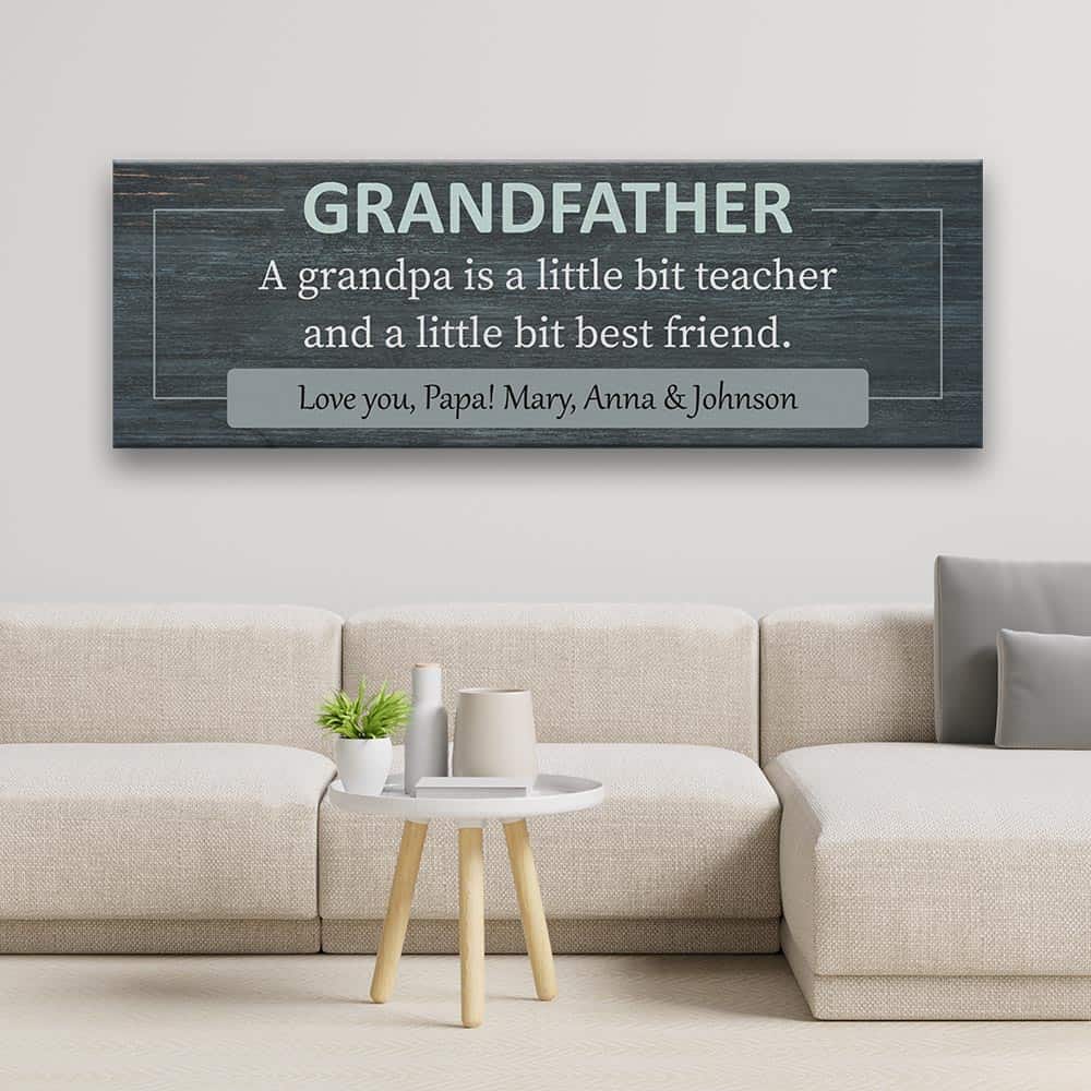A Grandpa is a Little Bit Teacher and a Little Bit Best Friend Custom Name Canvas Print