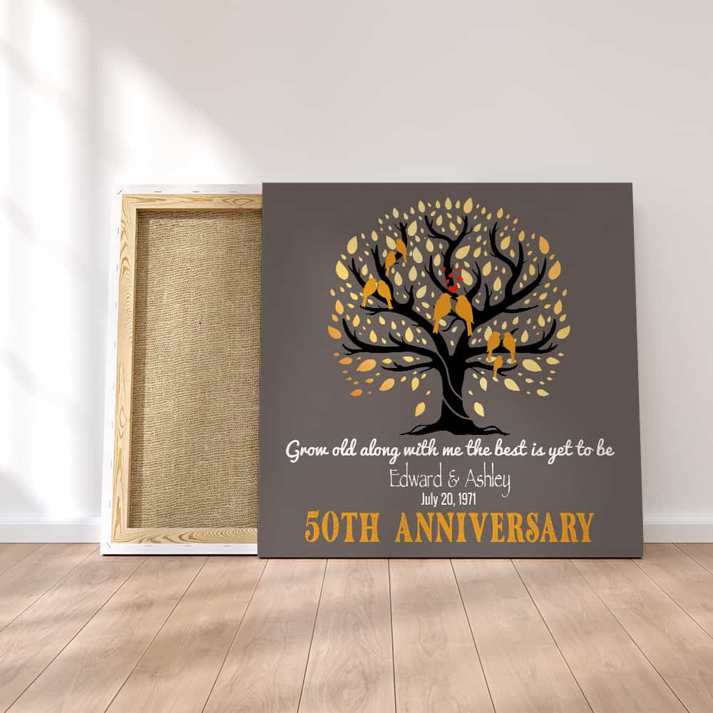 50th Anniversary Family Tree Custom Canvas – Grow Old Along With Me, The Best Is Yet To Be