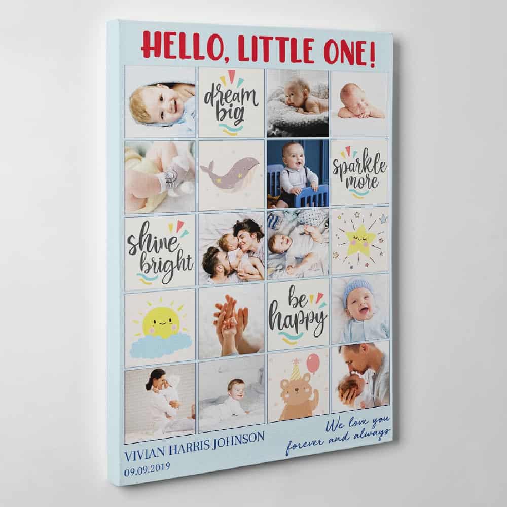 Hello Little One Custom Photo Collage Canvas Print