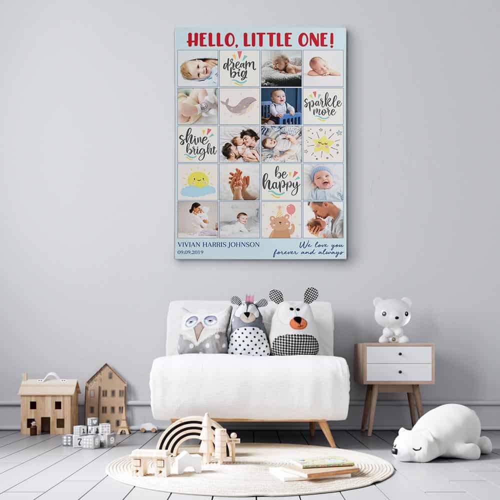 Hello Little One Custom Photo Collage Canvas Print