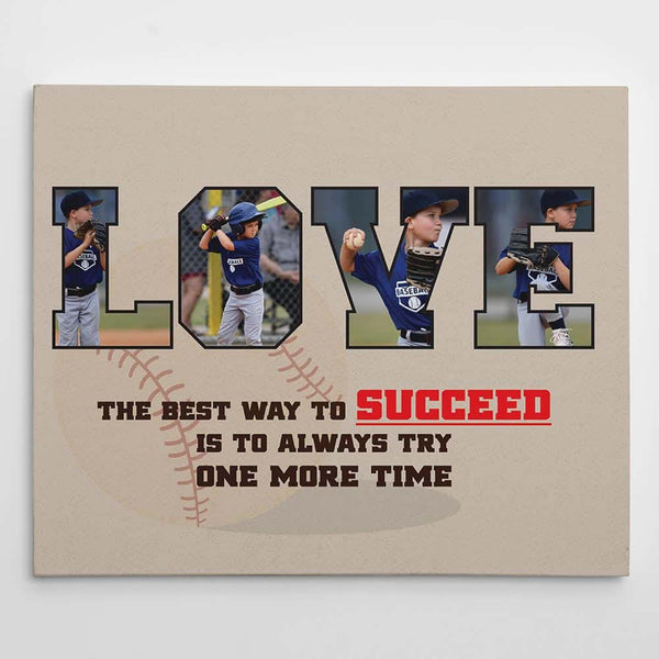LOVE Baseball – Custom 4 Photos Canvas – Motivational Quote Photo Canvas
