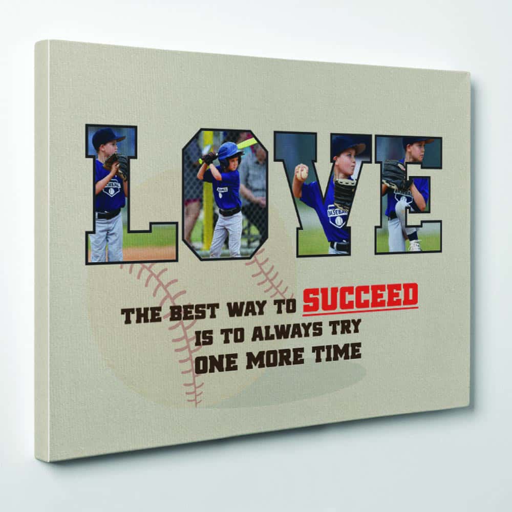 LOVE Baseball – Custom 4 Photos Canvas – Motivational Quote Photo Canvas