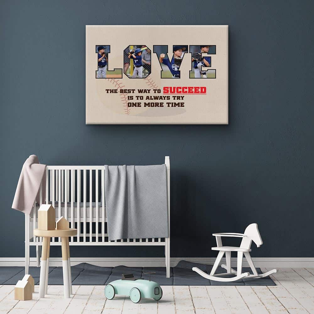 LOVE Baseball – Custom 4 Photos Canvas – Motivational Quote Photo Canvas