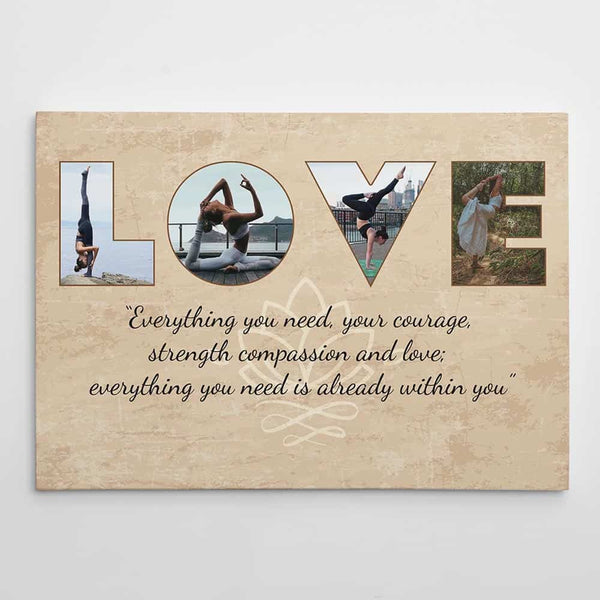 LOVE Yoga Custom Photo Canvas Gift – 4 Photos Canvas