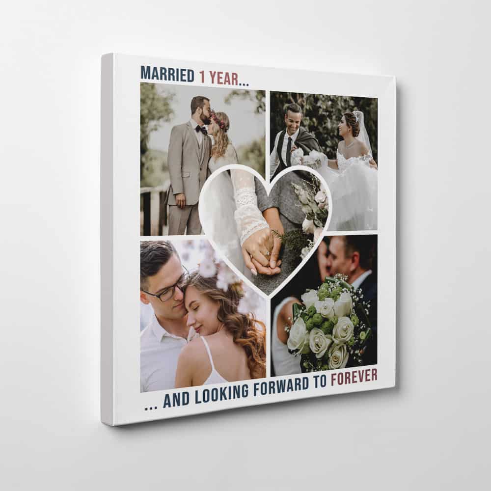Married 1 Year And Looking Forward To Forever Anniversary Custom Photo Canvas Print
