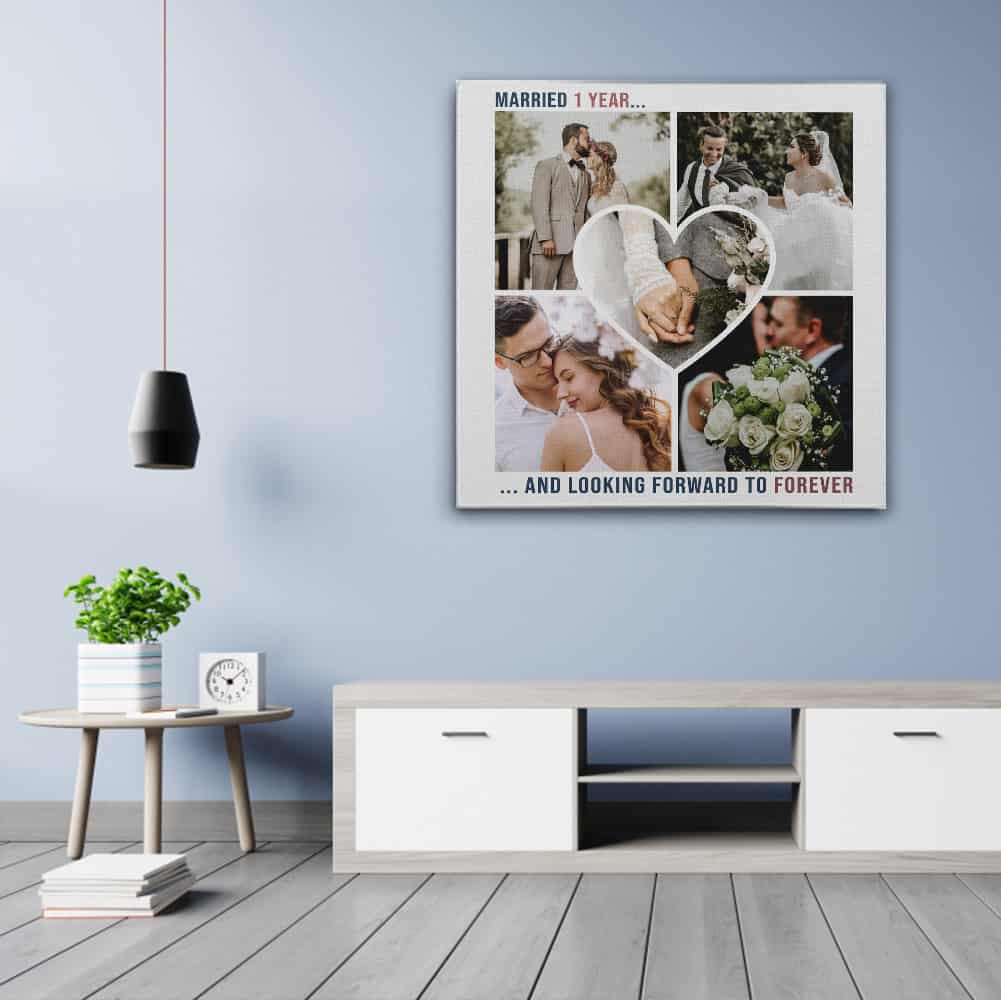 Married 1 Year And Looking Forward To Forever Anniversary Custom Photo Canvas Print