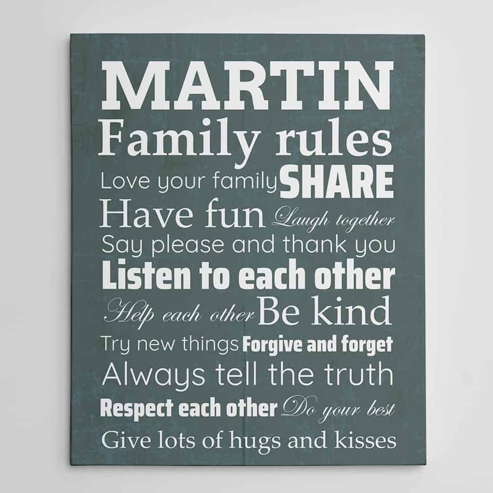 Family Rules Custom Canvas Sign - Love Your Family