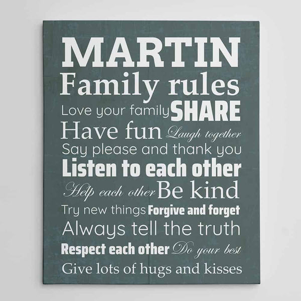 Family Rules Custom Canvas Sign – Love Your Family