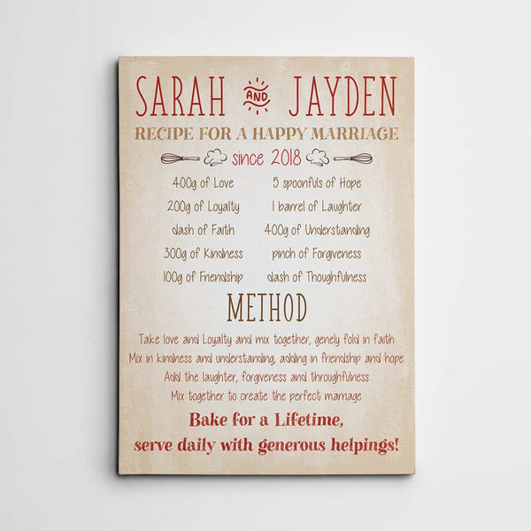 Recipe for A Happy Marriage Custom Canvas Print
