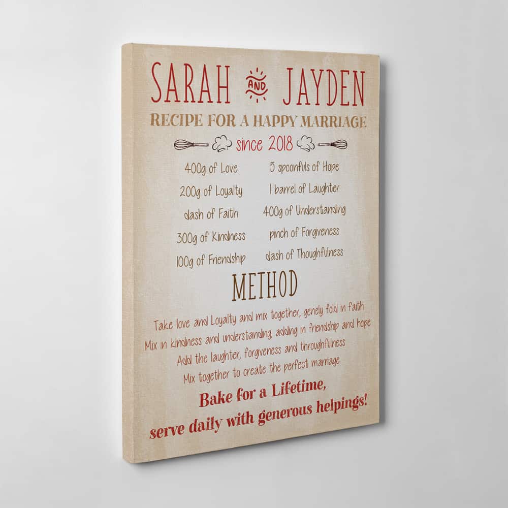 Recipe for A Happy Marriage Custom Canvas Print