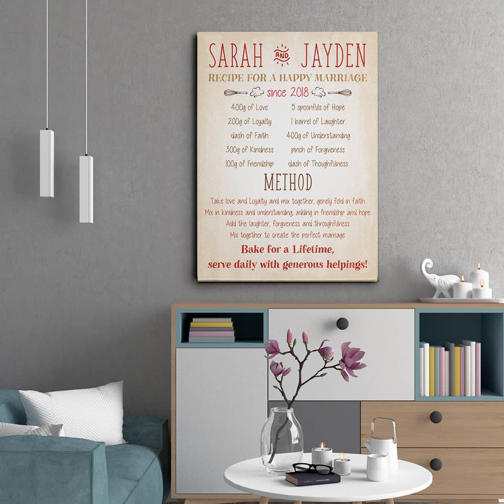 Recipe for A Happy Marriage Custom Canvas Print