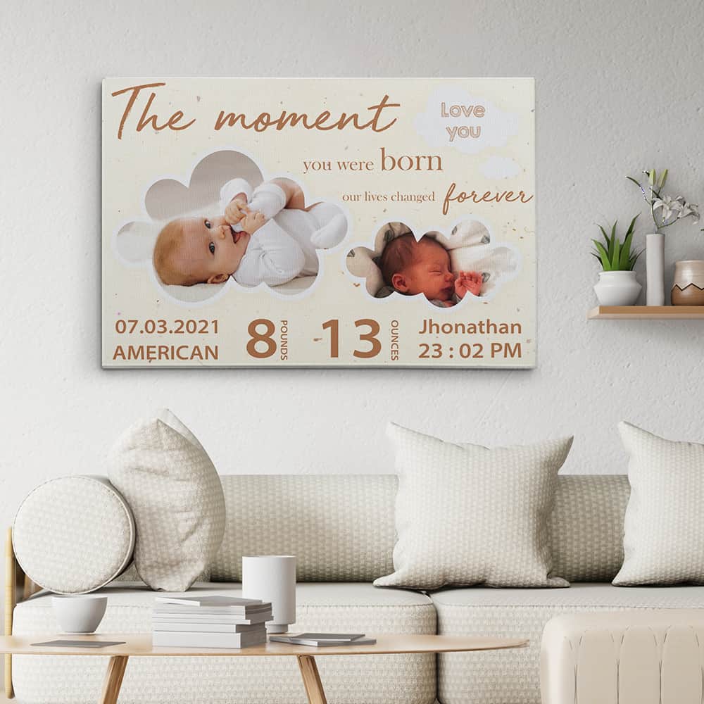 The Moment You Were Born Our Lives Changed Forever Custom Canvas Print