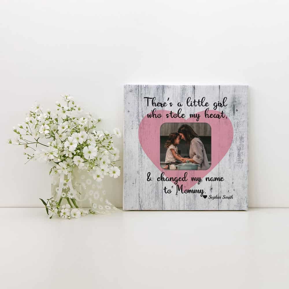 there's a little boy who stole my heart changed my name to mommy custom photo canvas