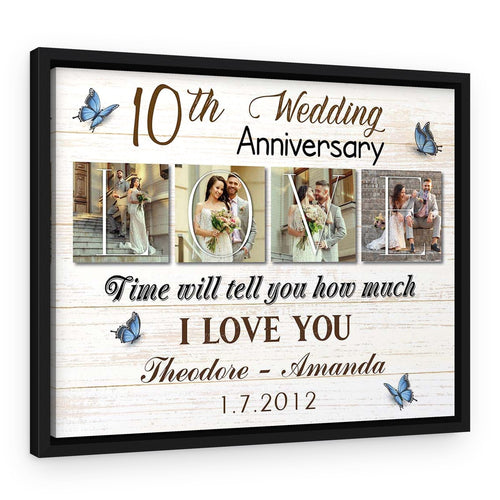 10th Anniversary Custom 4 Photo Canvas – Time Will Tell – Black Floating Frame