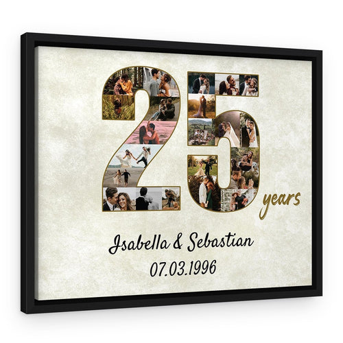 25 Years Anniversary – A Commemorative Mosaic of 22 Cherished Memories – Black Floating Frame – Design A