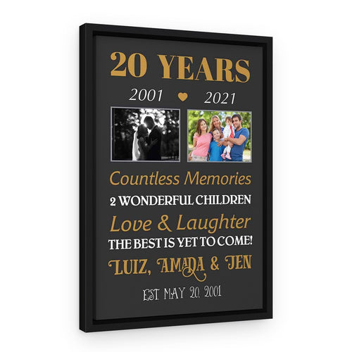 20 Years Anniversary Custom Photo Canvas Print – Black Floating Frame