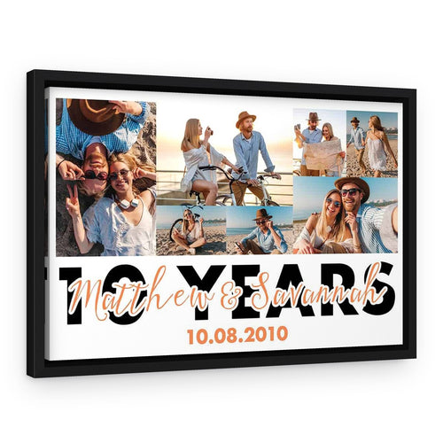 10 Year Anniversary Photo Collage Canvas – 7 Picture – Black Floating Frame