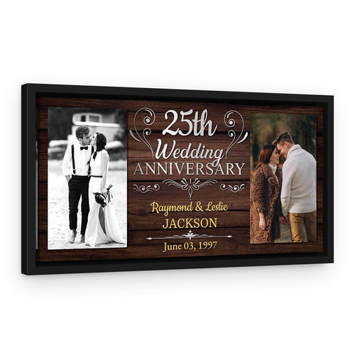 25th Wedding Anniversary Custom 2 Photo Canvas Print – Black Floating Frame
