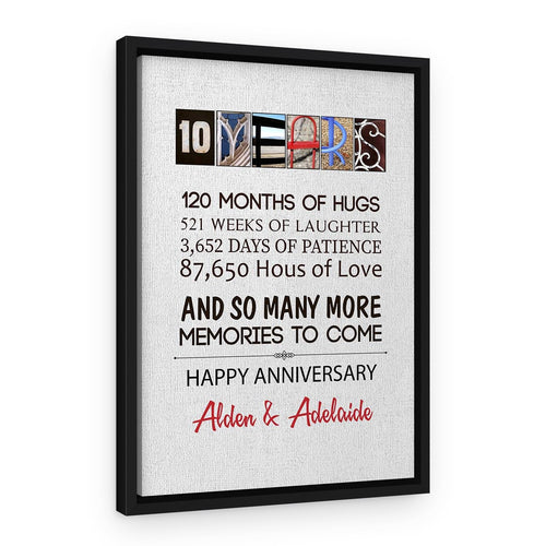 10 Years Happy Anniversary Letter Love Art Canvas Print – Black Floating Frame