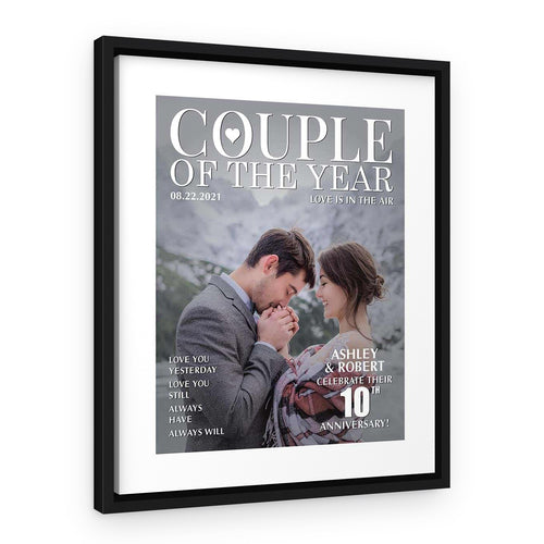 10th Anniversary Couple of the Year Magazine Cover Custom Canvas – Black Floating Frame – Design B