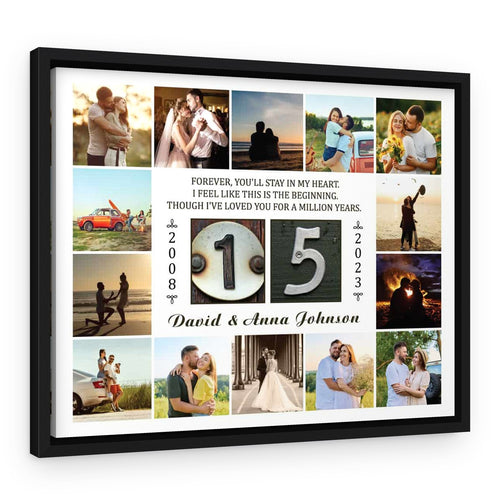 15 Years Forever You’ll Stay In My Heart Photo Collage Canvas Print – Black Floating Frame