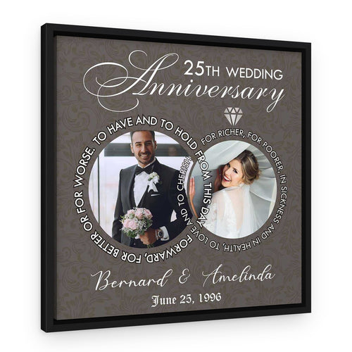 25th Anniversary Ring Of Love Canvas Wall Art – Black Floating Frame