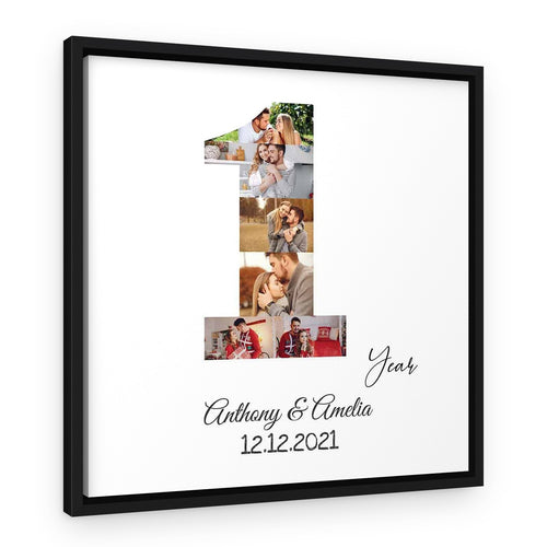 1st Year Anniversary Number Photo Collage – Custom 6 Photos Canvas – Black Floating Frame – Design A