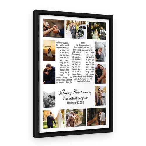 10 Years Anniversary Song Lyrics Word Art Number Photo Collage Canvas – Black Floating Frame – Normal