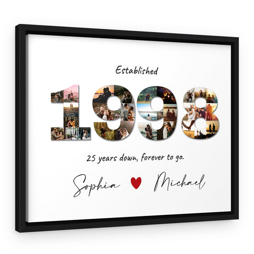 25th Anniversary Custom Number Photo Collage Canvas Print – Black Floating Frame