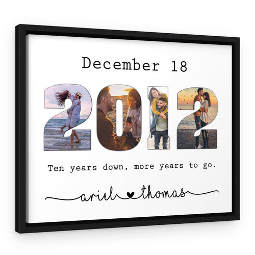 10th Anniversary Gift Canvas – Custom Year and Photo – Black Floating Frame