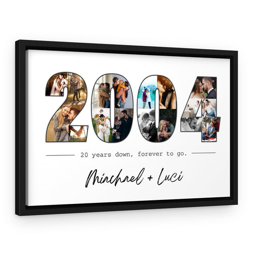 20th Anniversary Gift – 2004 Custom Photo Collage Canvas Print – Black Floating Frame