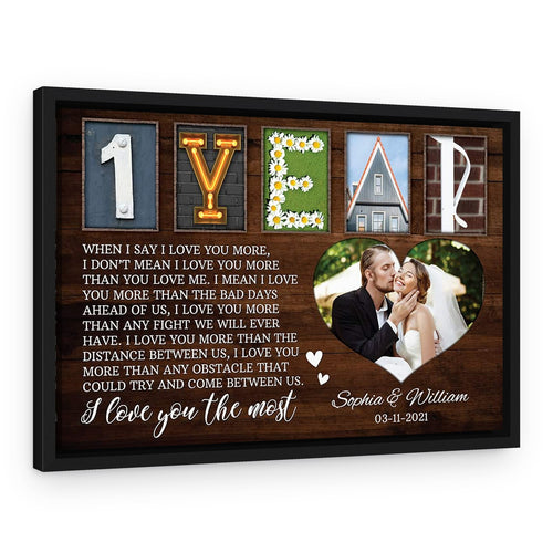1 Year Anniversary Letter Art Print with Message – Black Floating Frame