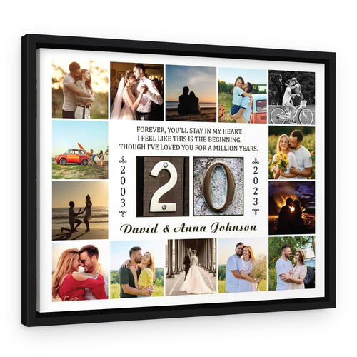 20 Years Forever You’ll Stay In My Heart 14 Photo Collage Canvas Print – Black Floating Frame