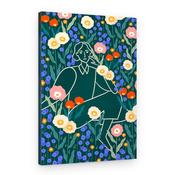 Line Lady With Florals – Canvas Print