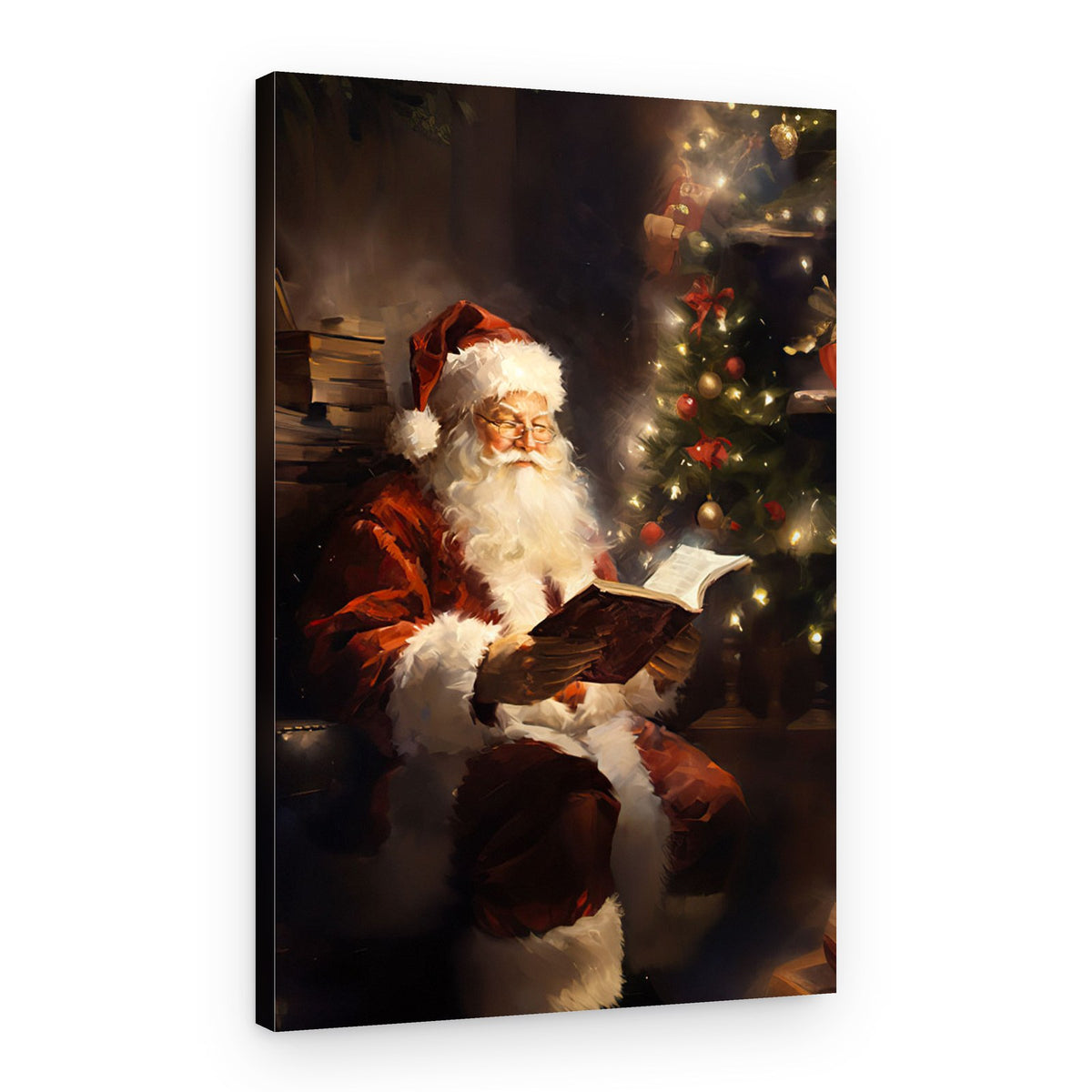 Vintage Christmas Wall Art Santa Reading Book Canvas Art – Canvas Print