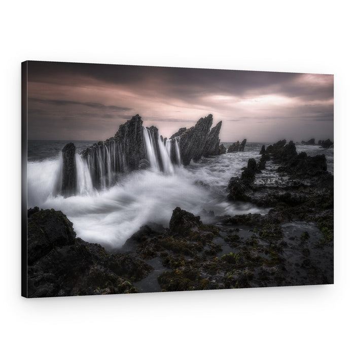 Waves Crashing Jagged Rocks – Canvas Print