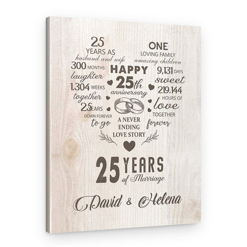 25th Custom Anniversary Milestone – A Never Ending Love Story Canvas Print – Canvas Print – Design B