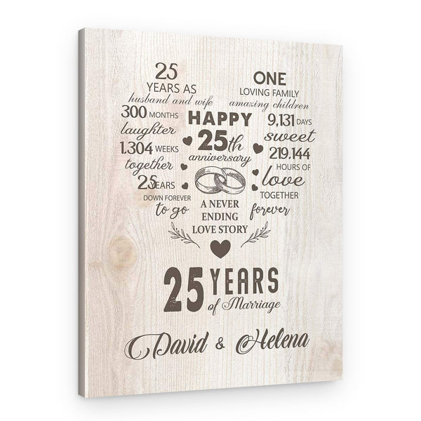 25th Custom Anniversary Milestone – A Never Ending Love Story Canvas Print