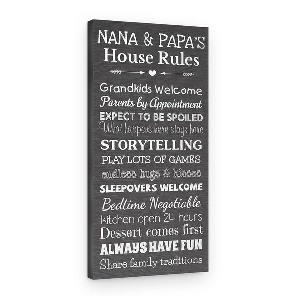 Nana and Papa House Rules Wall Art Canvas Sign