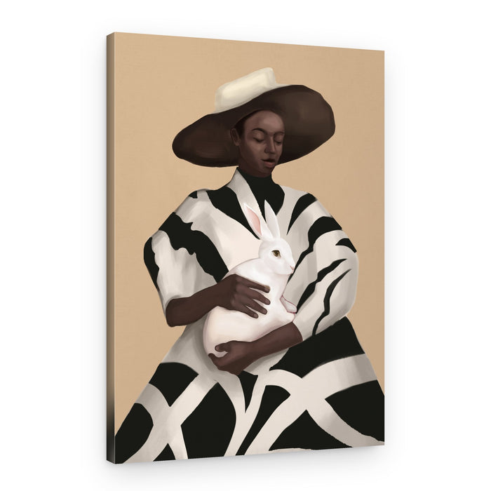 Elegant Woman White Rabbit – Canvas Print