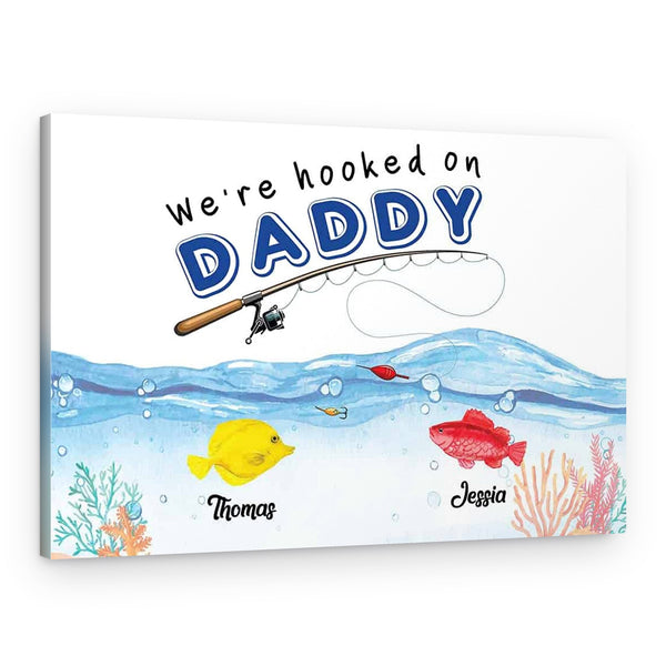 We’re Hooked on Daddy Custom Canvas Print with Fish by Month