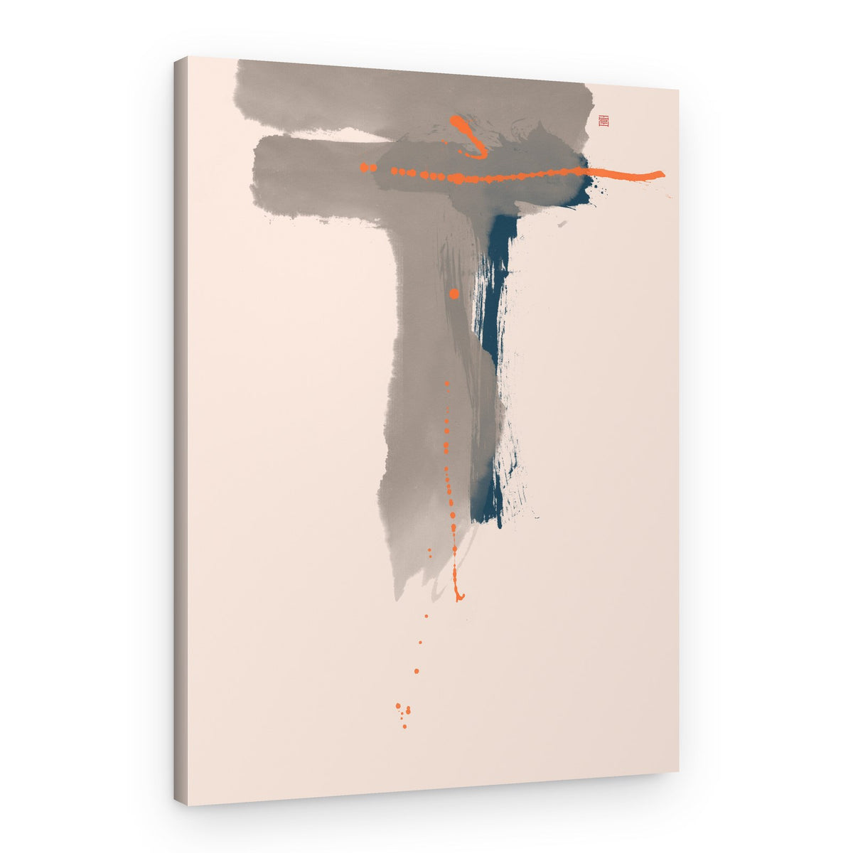 Abstract Grey Orange Brushstrokes – Canvas Print