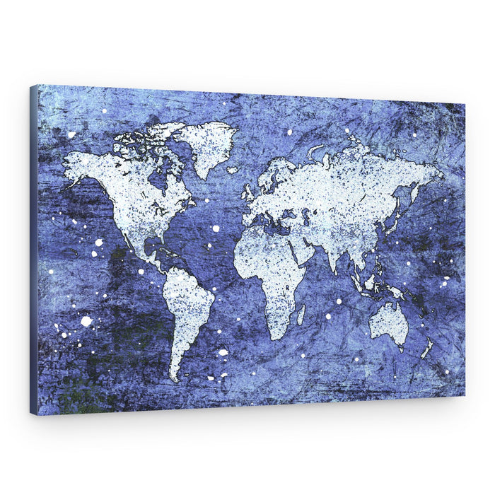 Distressed Blue World Map – Canvas Print
