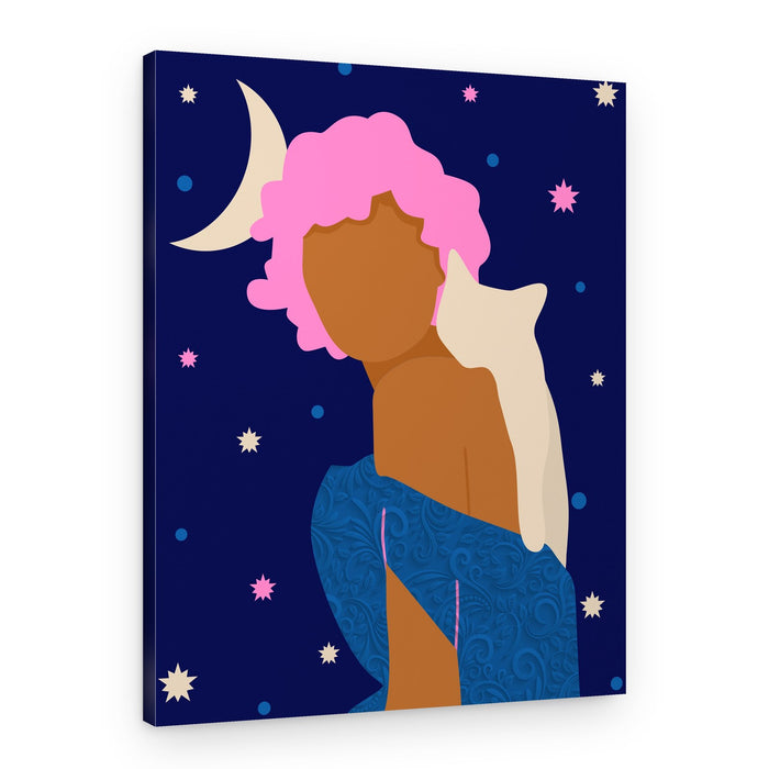 Woman Cat Night Dream – Canvas Print