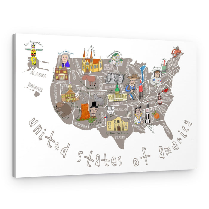 Whimsical United States Map – Canvas Print