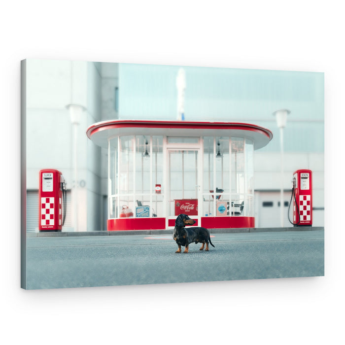 Retro Gas Station Dog – Canvas Print