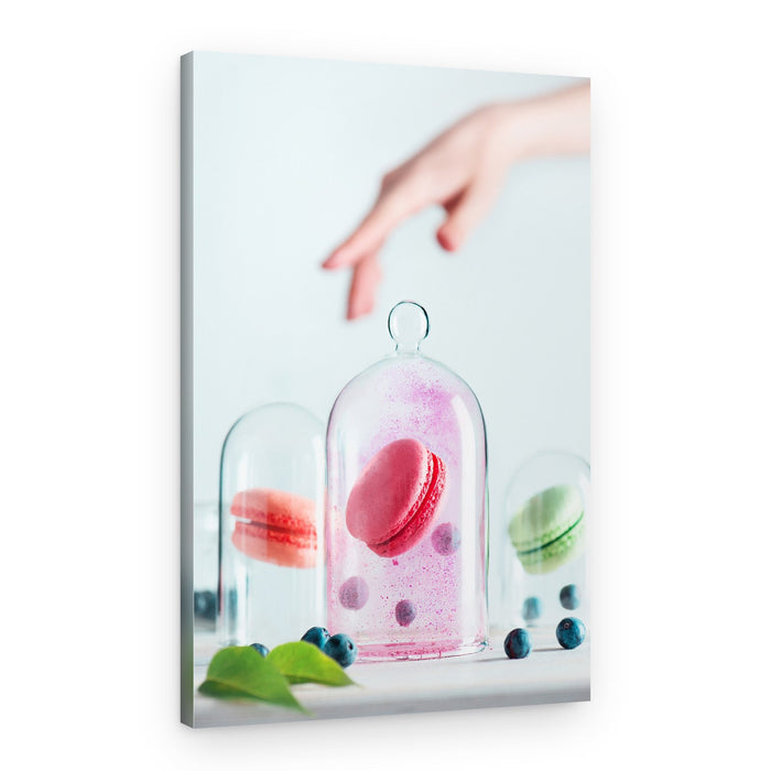 Delicate Macarons Under Glass – Canvas Print