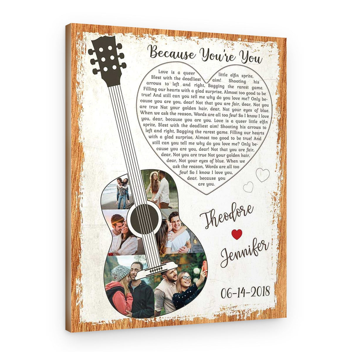 Heart-Shaped Song Lyrics And Guitar-Shaped Photo Canvas Print – Canvas Print