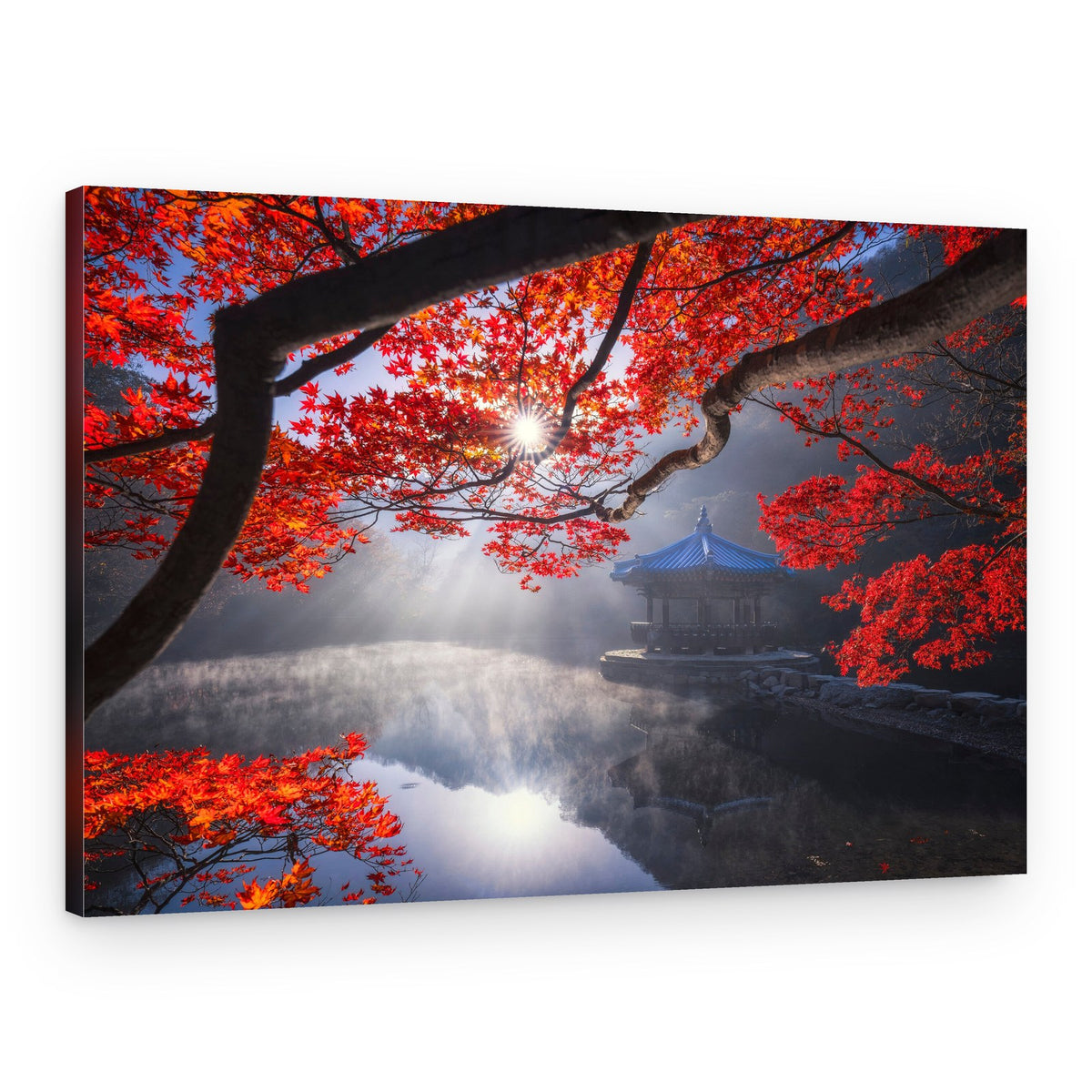 Misty Autumn Pagoda – Canvas Print